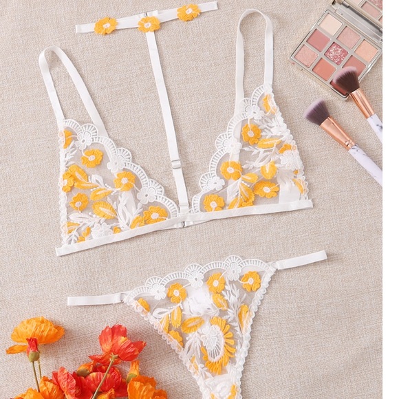 Other - Lingerie Floral Embroidered Set W/Choker Medium